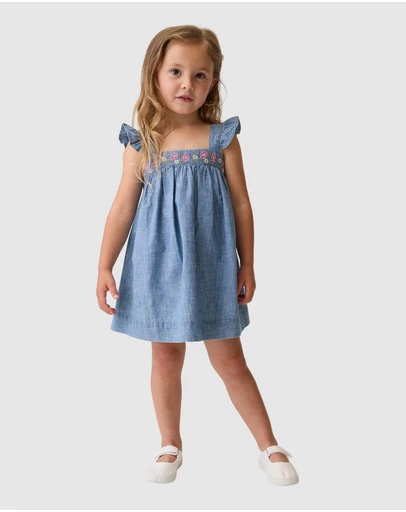 GAP - Sleeveless Denim Embroidered Swing Dress - Babies-Kids