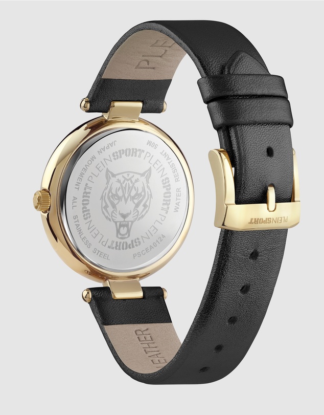 Plein Sport - PLEIN OPIUM 38mm Black dial with Black Leather Strap