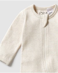 Wilson & Frenchy - Organic Stripe Rib Zipsuit with Feet - Babies