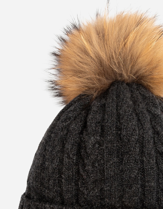 Ozwear Connection Uggs - Ugg Cable Knit Pure Cashmere Beanie With Detachable Pom Pom (Raccoon)