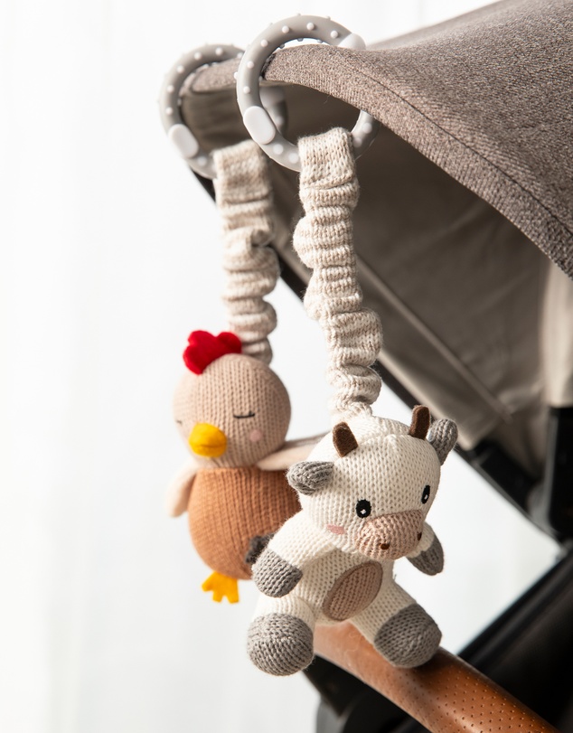 Living Textiles - 2pk Stroller Toy - Cow & Chicken