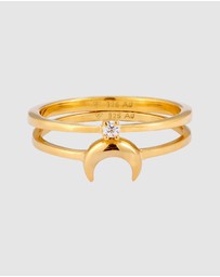 Elli Jewelry - Ring Set Crystal Moon 925 Sterling Silver Gold-Plated