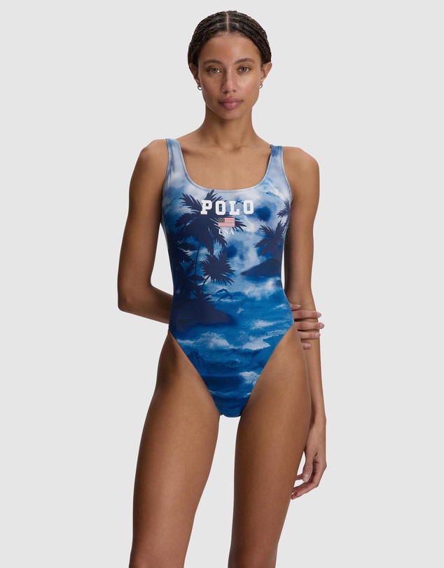 Polo Ralph Lauren - Printed Polo USA Scoop Neck Tank Swimsuit