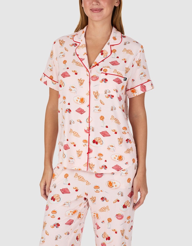 Kate Spade - Printed Modal Button Up Short Sleeve Long Pyjama Set