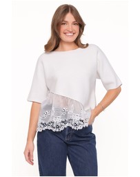 Petal & Pup - Chase Lace Hem Ribbed Top - Ivory