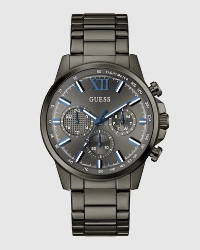 GUESS - GUESS Mens Gunmetal-Tone Multifunction Watch
