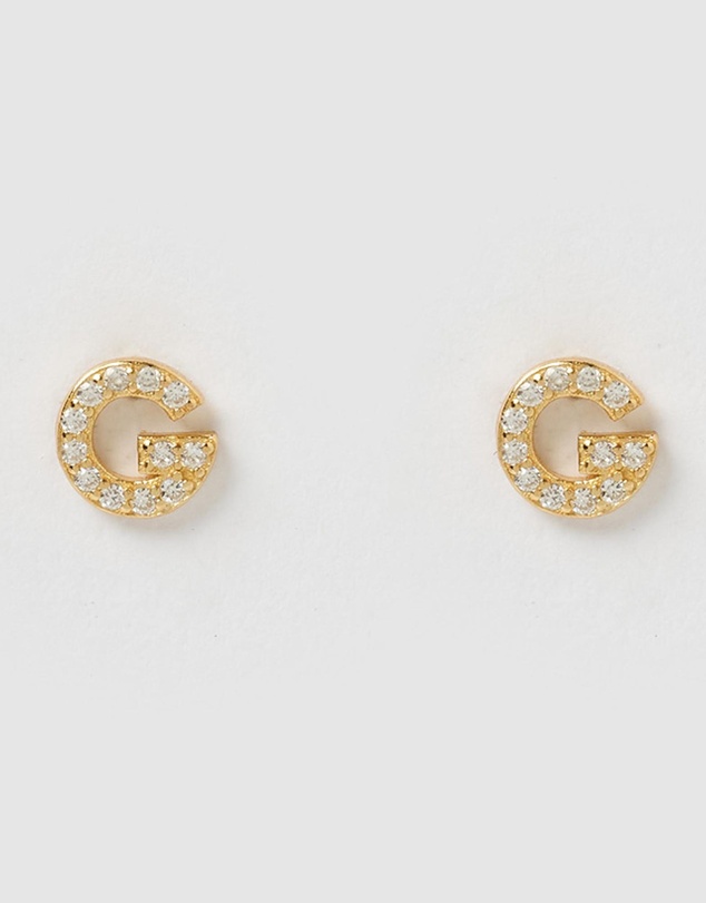 Izoa - Alphabet Mini Letter G Stud Earrings Gold