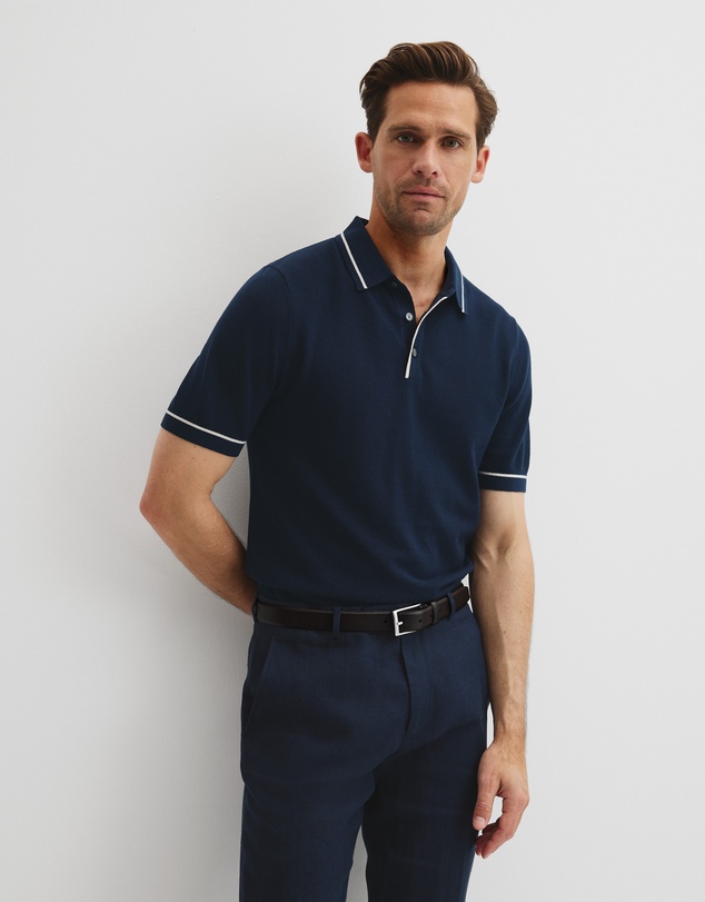 Country Road - Australian Cotton Blend Silk Tipped Knit Polo