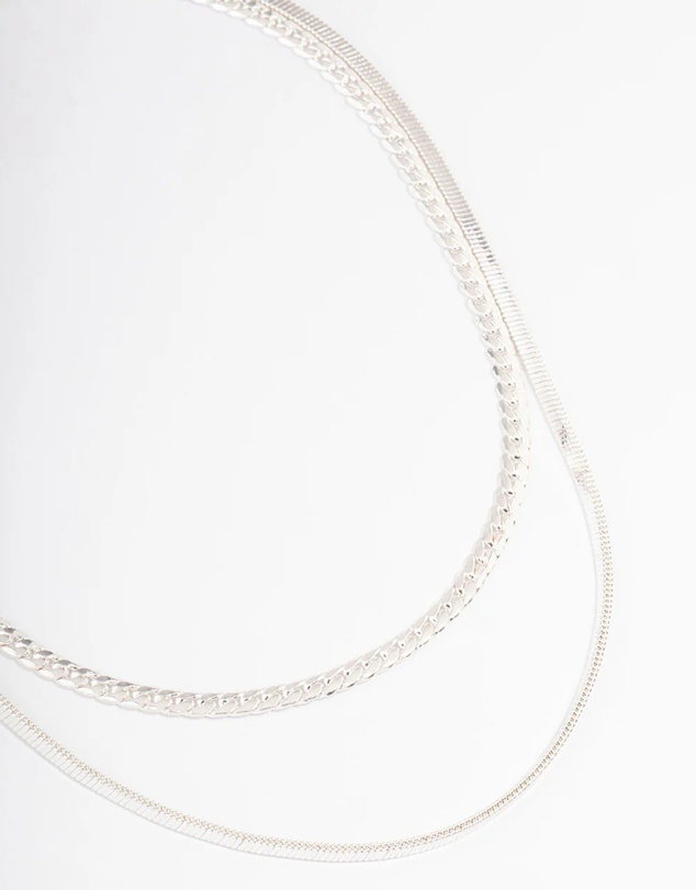 Lovisa - Silver Plated Herringbone & Snake Chain Layered Necklace