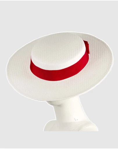 Max Alexander - White and Red Boater Hat