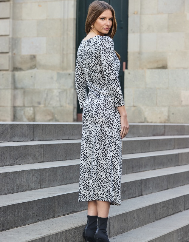Sosandar - Animal Print Tie Side Midi Dress