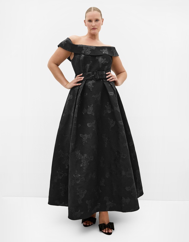 City Chic - Plus size High Status Off Shoulder Maxi Dress - black