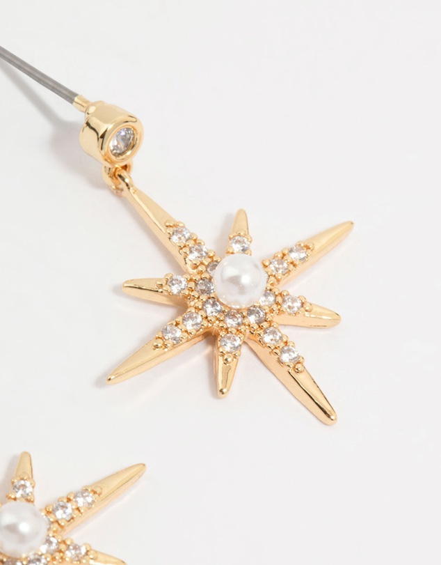 Lovisa - Gold Plated Diamante Pearl Star Drop Earrings