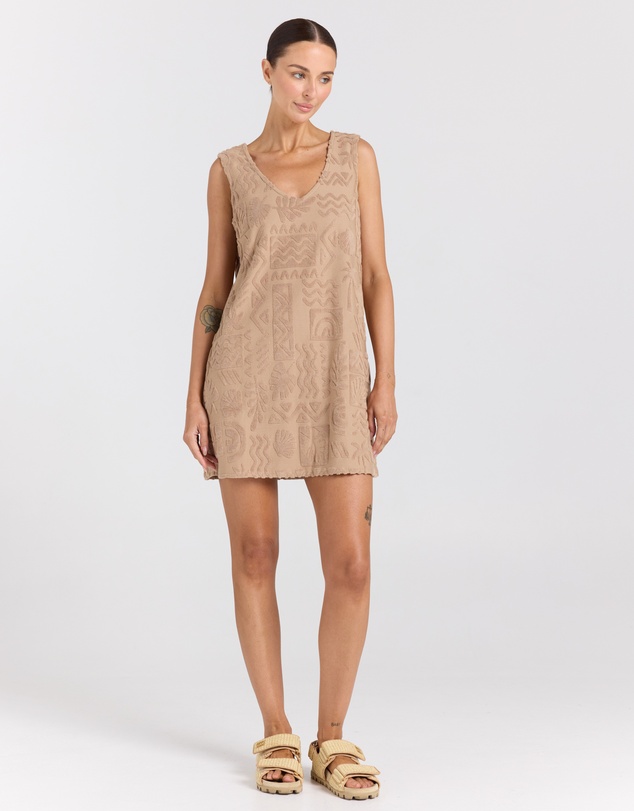 Poolside Paradiso - Mai Tai V Tunic Towelling Dress - Almond