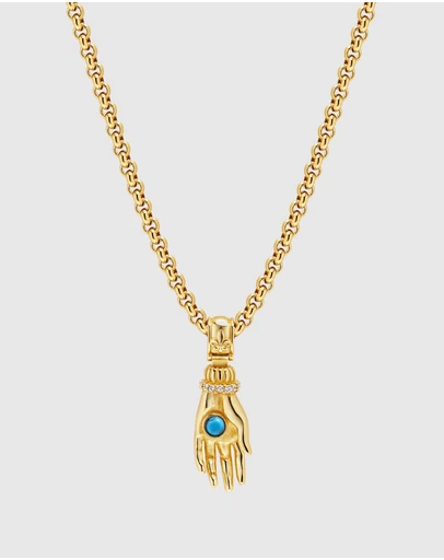 Nialaya Jewellery - Men's Hand Pendant with a Small Turquoise Gemstone in Gold
