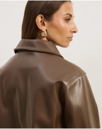 Atmos&Here - Renna Faux Leather Bomber Jacket