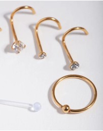 Lovisa - Gold Surgical Steel Diamante Nose 6-Pack