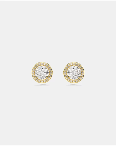 Swarovski - Una Angelic stud earrings, Round cut, Gold tone, Gold-tone plated