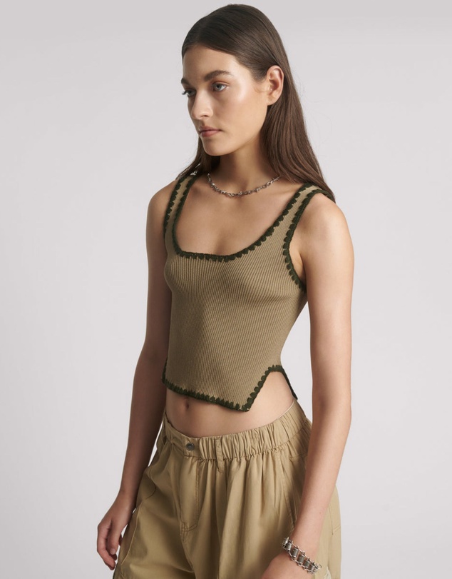 ONE TEASPOON - Knitted Scallop Tank Top - Khaki