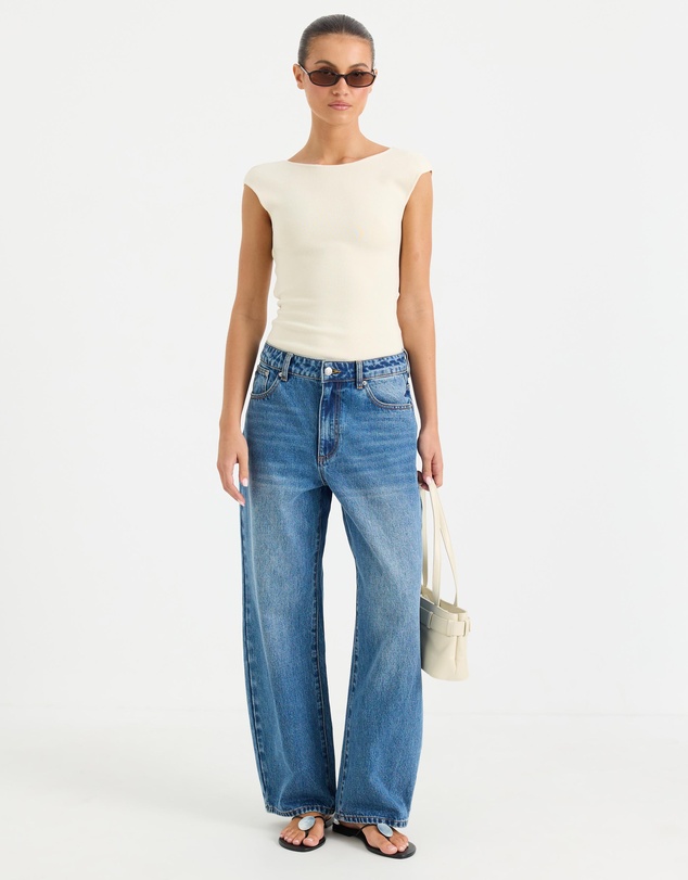 Calli - Phonix Boat Neck Compact Knit Top