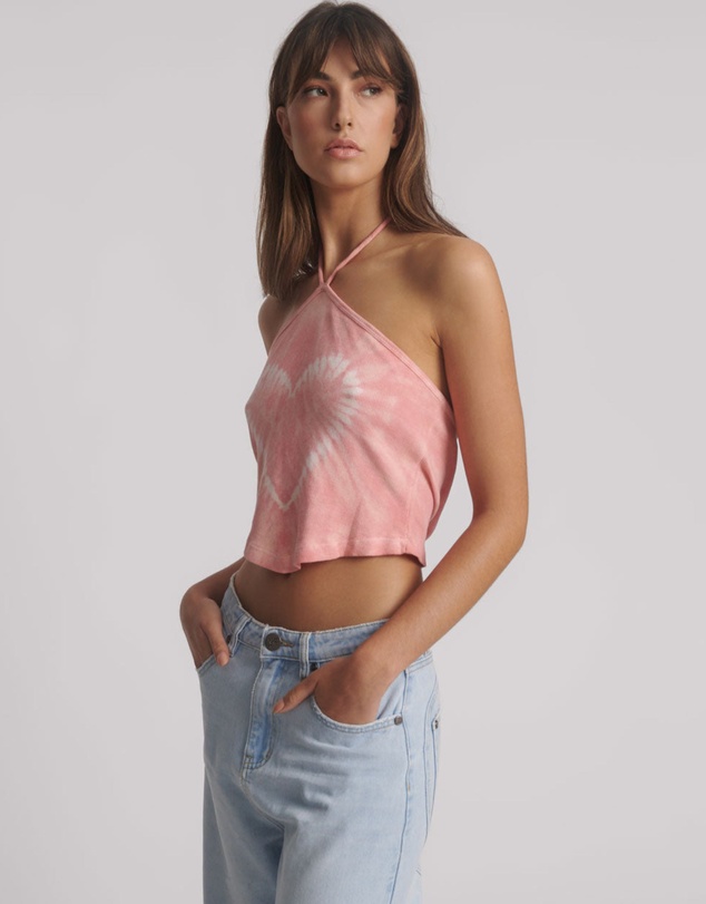 ONE TEASPOON - Tie Dye Heart Cropped Halter Neck Top - Pink