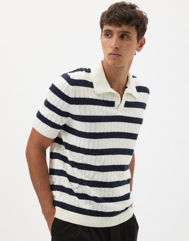 AERE - Stripe Cotton Knit Polo