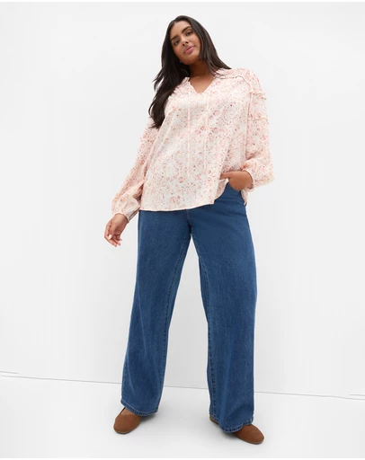 City Chic - Plus size Desert Print Long Sleeve Shirt - pale blush