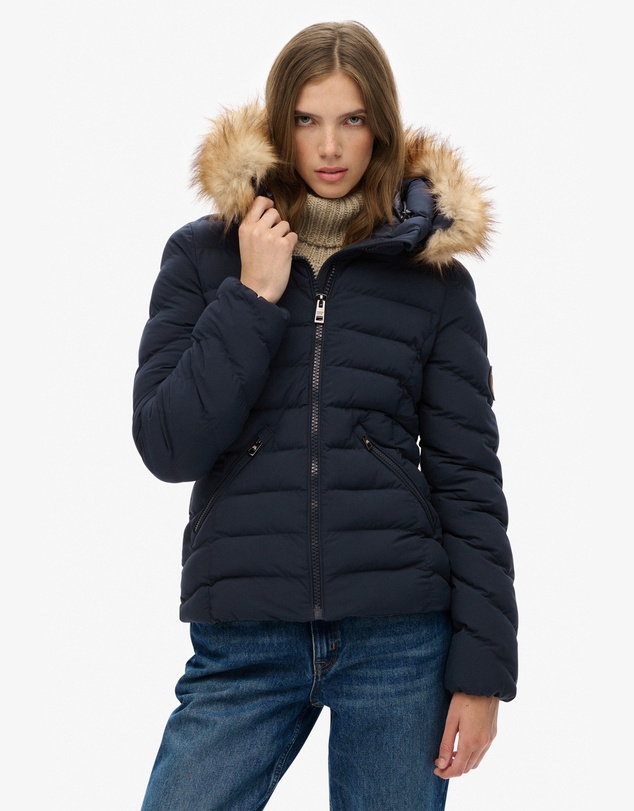Superdry - Fuji Faux Fur Slim Fit Hood Padded Jacket