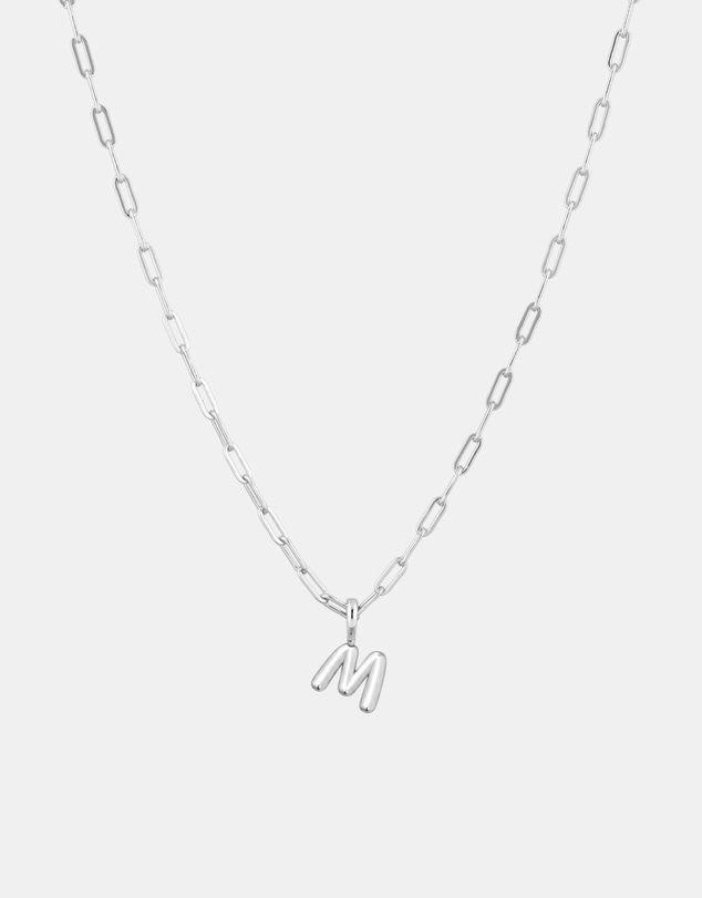 Luna Rae - Sterling Silver - Paperclip Bubble Letter M Necklace