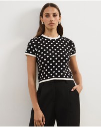 Atmos&Here - Kallie Polka Dot Short Sleeve Knit Top