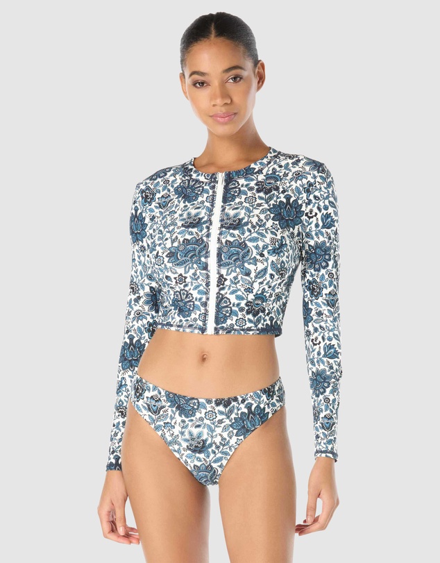 Michael Kors - Provincial Fleur Cropped Zip Front Long Sleeve Rashguard