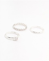 Lovisa - Silver Plated Fine Round Cubic Zirconia Stacking Rings 3-Pack