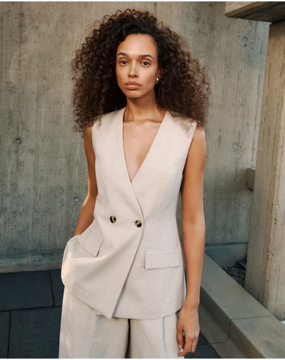 Trenery - Linen Blend Tailored Vest in Stone