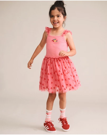 Huxbaby - Tropical Fruit Embroidered Sleeveless Tulle Dress - Babies-Kids