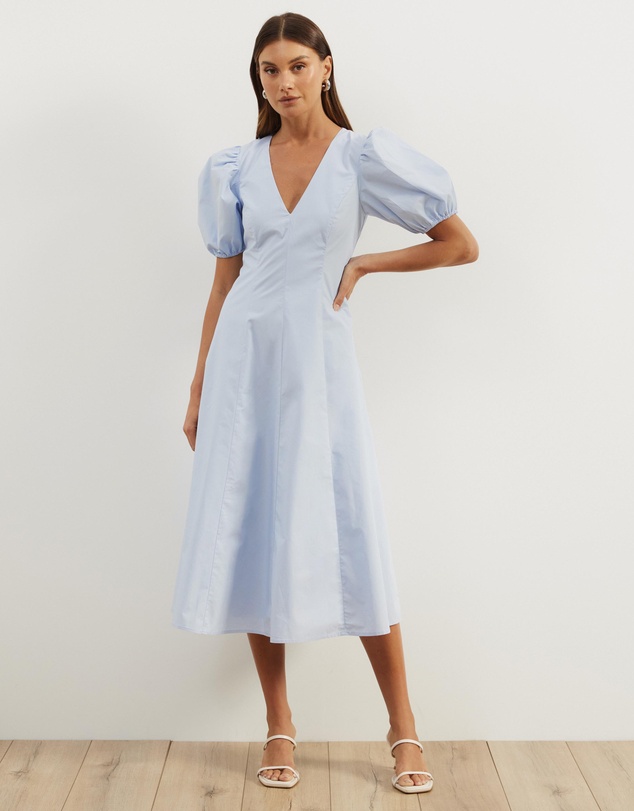 Atmos&Here - Ally Cotton Puff Sleeve Midi Dress
