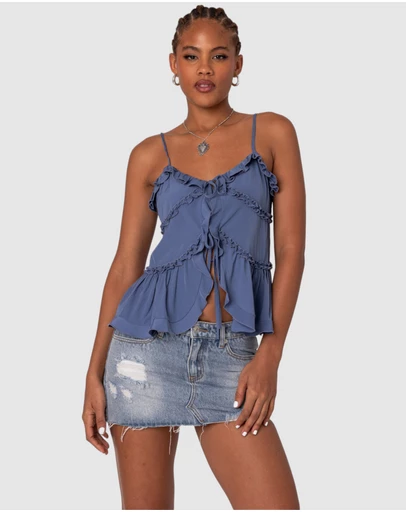 EDIKTED - Juniper Tie Front Ruffled Top