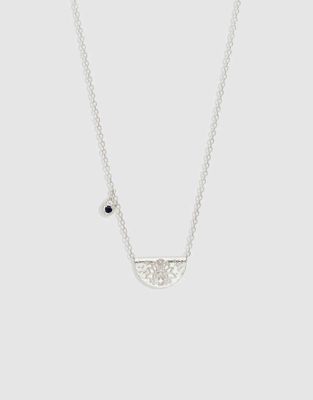 By Charlotte - Silver Lotus Birthstone Necklace - September