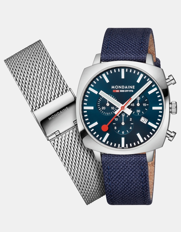 Mondaine - Official Swiss Railways Grand Cushion Deep Ocean Blue Watch Set