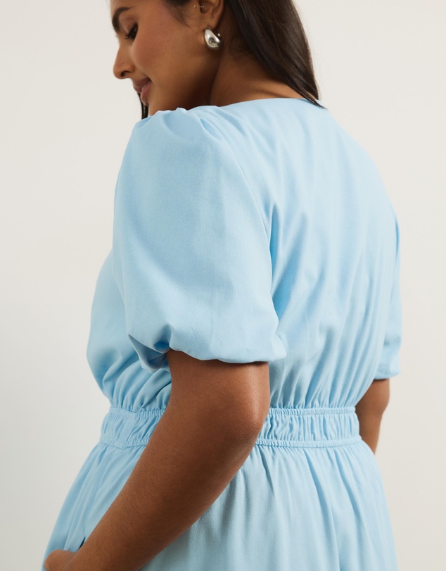 Atmos&Here Curvy - Linen Blend Puff Sleeve Maxi Dress