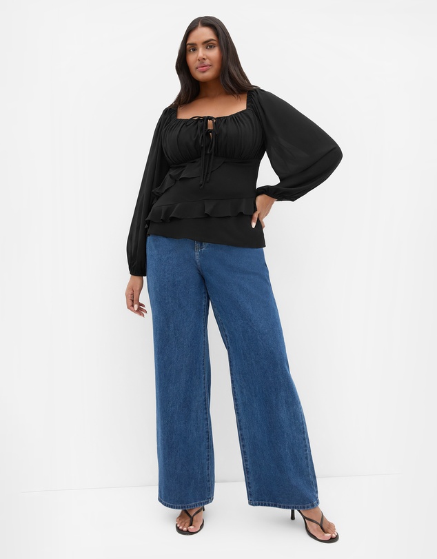 City Chic - Plus size Shayla Frill Top - black
