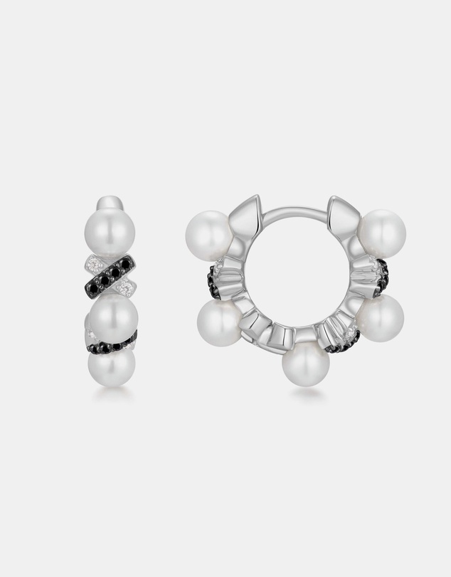 Ania Haie - Two-Tone Sparkling Braided Shell Pearl Huggie Earrings