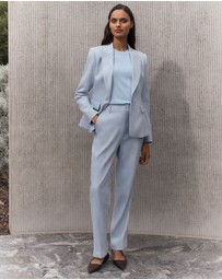 Trenery - Linen Cotton Yarn Dyed Herringbone Pant in Pale Blue
