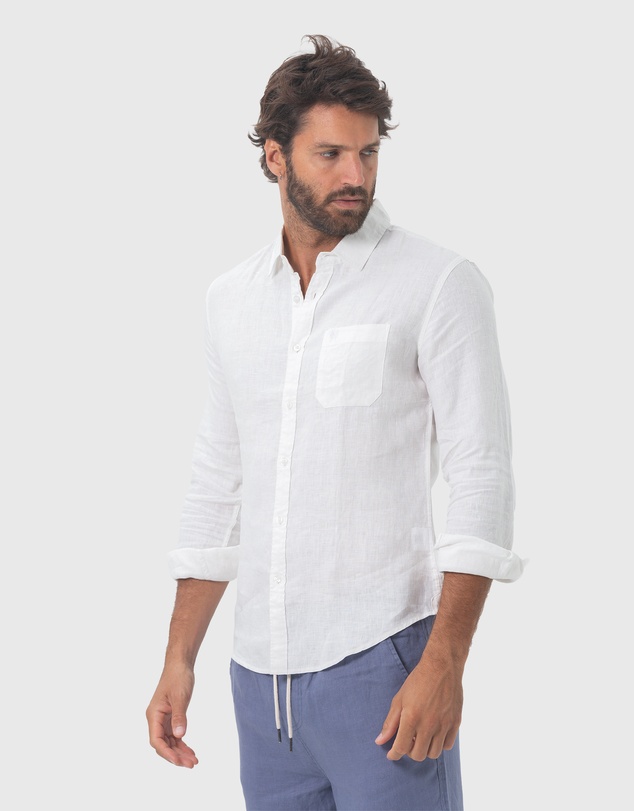 Coast Clothing - Long Sleeve Linen Shirt: White