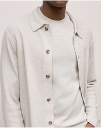 Trenery - Merino Texture Knit Long Sleeve Shirt in Stone
