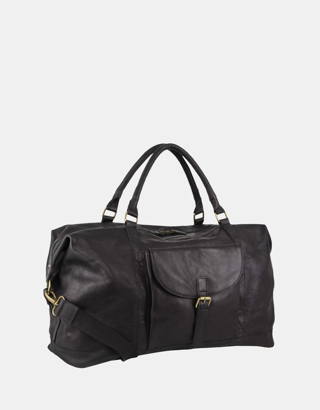 Pierre Cardin - Pierre Cardin Rustic Leather Business/Overnight Bag in Black