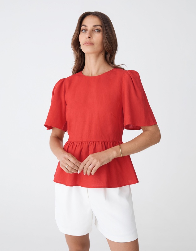 Forcast - Jade Linen Peplum Top