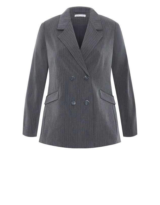 City Chic - Plus size Cora Blue Stripe Blazer - grey