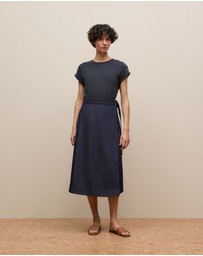 Trenery - Linen Cotton Button Detail T-shirt in Night Sky