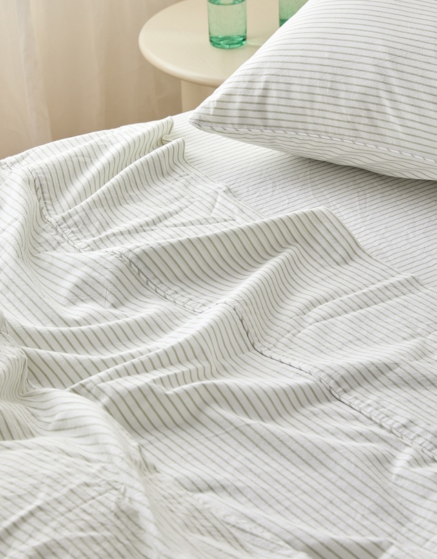 Sheet Society - Leo Washed Cotton Stripe Fitted Sheet Set