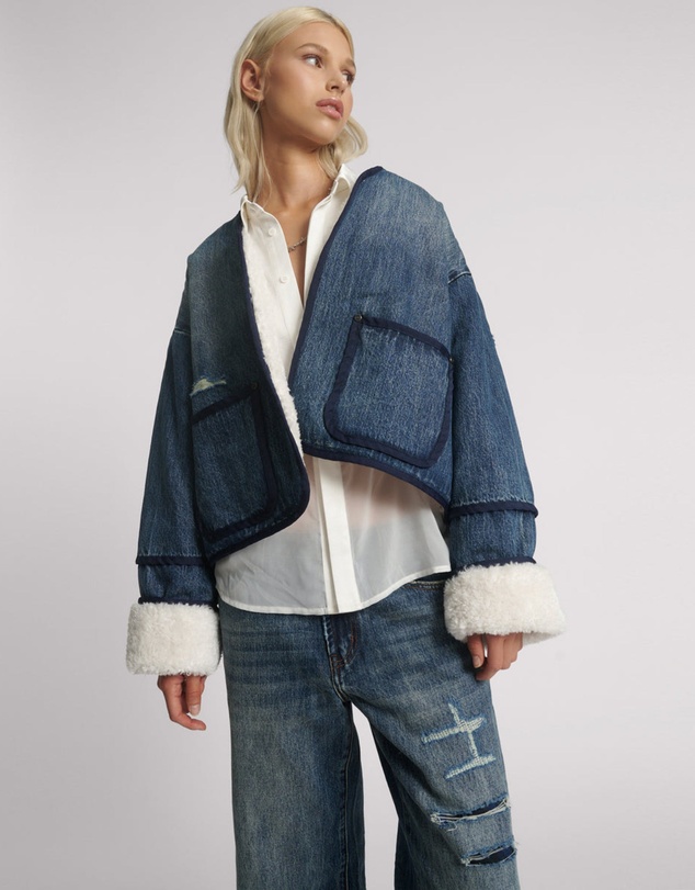 ONE TEASPOON - Teddy Cropped Denim Jacket - Boys Club Blue